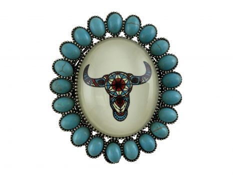 Floral Cow Skull Pop Up Phone Grip with Stand - teal